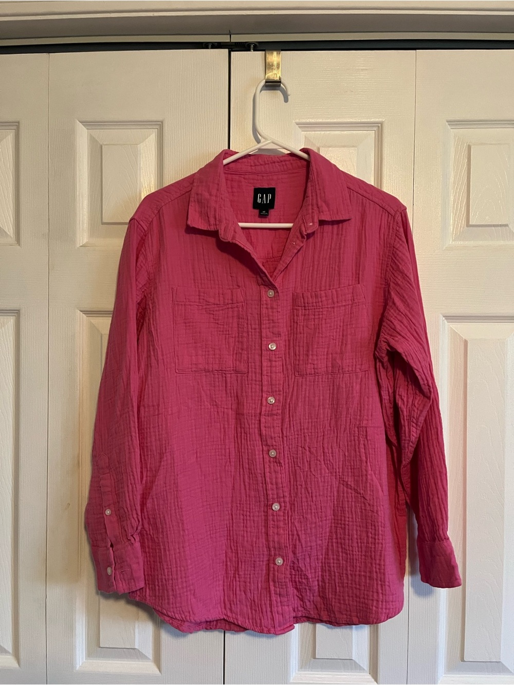 GAP Pink Crinkle Cotton Gauze Button Down Shirt Top XS